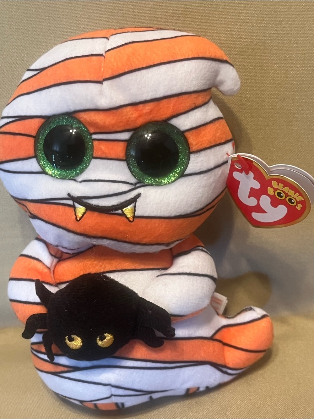 Ty Beanie Boos ‘Mumford’ Plush Mummy. Green Glittery Eyes. 7”